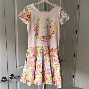 Floral Bunny Print Kids Dress - Pink and White